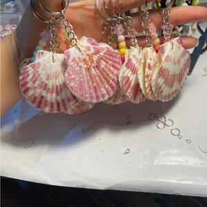 Pink Sea Shell Keychains with Beaded Accents